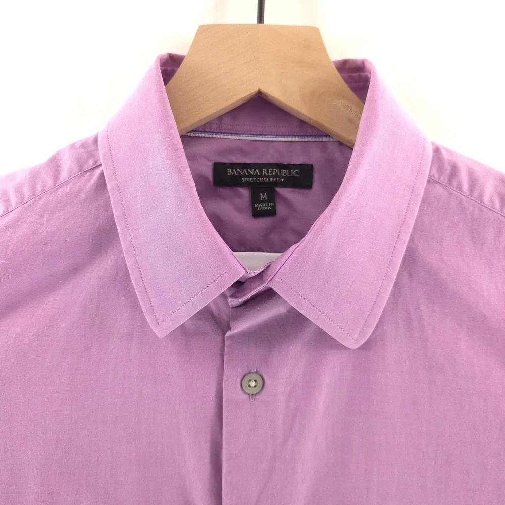 Banana Republic Men Shirt Stretch Slim Fit Medium Purple Long Sleeve Button Down